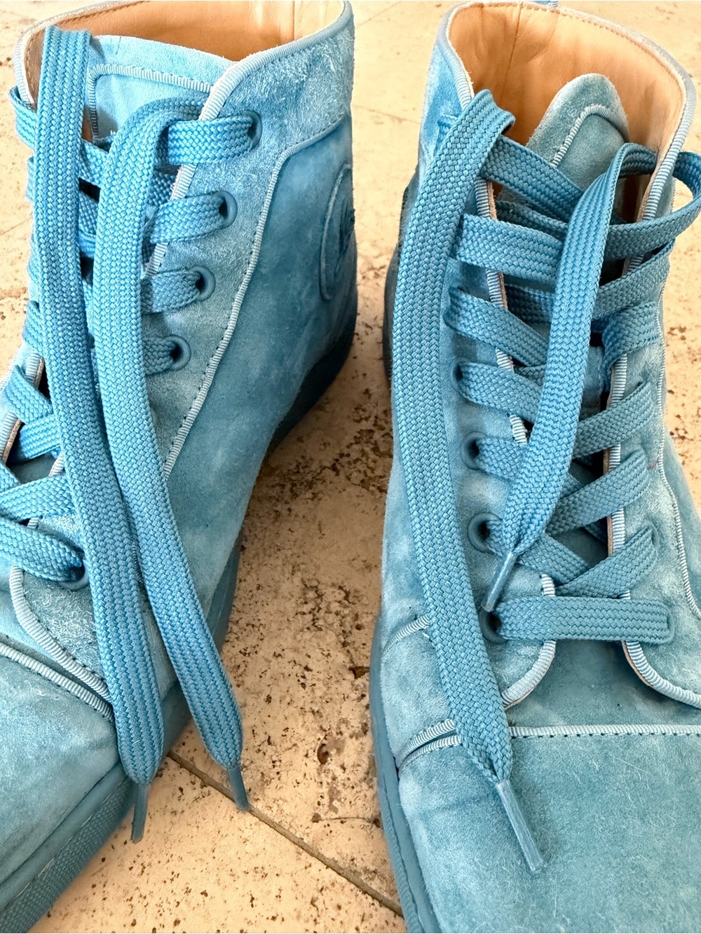 Christian Louboutin Men's Light Blue Suede High-Top Sneakers - Picture 5 of 10